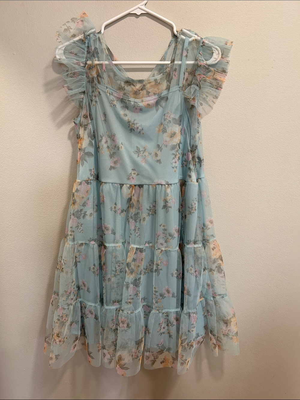 Knitworks Light Blue Floral Ruffle Tiered Dress